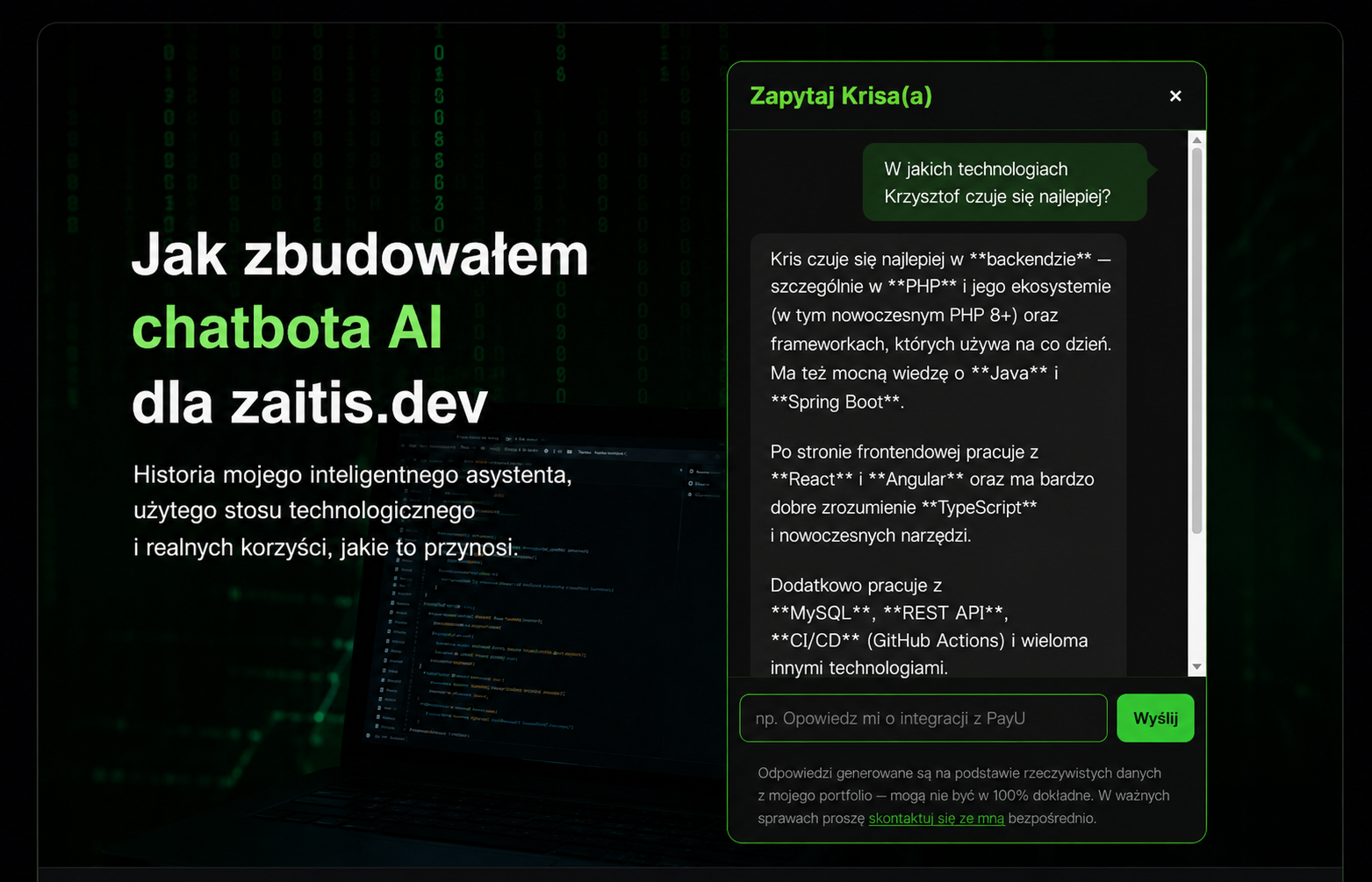 Jak zbudowałem własnego chatbota AI dla zaitis.dev i dlaczego to coś więcej niż zwykły czat